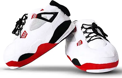 Sneaker Slippers Comfy and Trendy for Men, Pure Polyester| Fluffy Slippers with Standard Shoes Size that Fits All (White & Red)