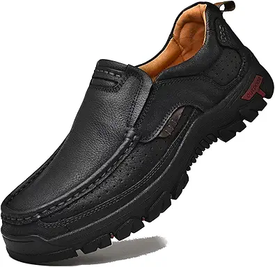 Venshine Mens Walking Shoes Leather Lightweight Breathable Casual Slip On Loafers