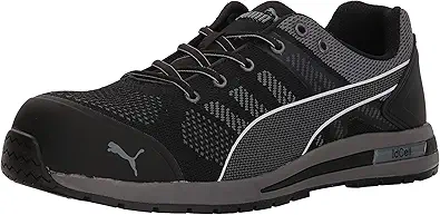 PUMA Safety Elevate Knit Black Low ASTM SD Work Shoes Safety Toe Metal Free Fiberglass Toe Cap Slip Resistant Men