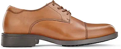 Shoes for Crews Senator, Men's Soft Toe Uniform Dress and Work Shoes, Slip Resistant, Water Resistant, Brown, Size 10