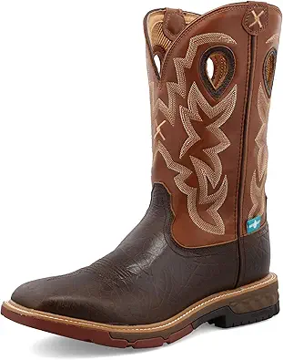 Twisted X Men's 12" Western Work Boot, Square Toe with CellStretch, Smokey Chocolate & Spice, 8.5 D