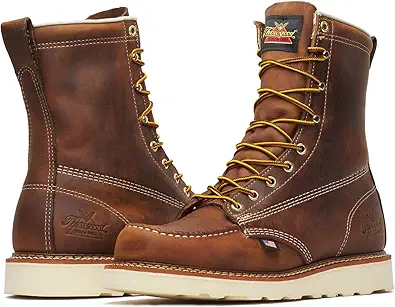 Thorogood American Heritage 8ÔÇØ Moc Toe Work Boots for Men Made with Full-Grain Leather, Soft Toe, Slip-Resistant Wedge Outsole and Comfort Footbed; EH Rated