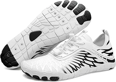 HF Hike Barefoot Shoes Healthy & Non-Slip Breathable Wide Toe Box Shoe, Flexible Lightweight Daily Wear Walking Shoes for Men & Women White/Black