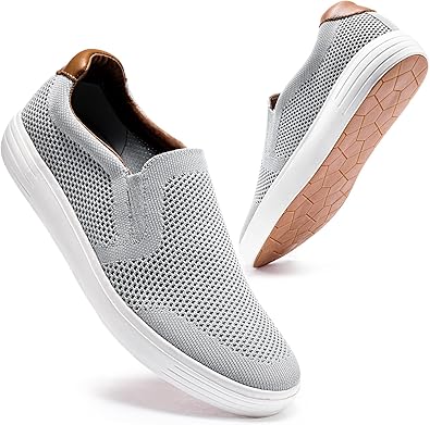 konhill Slip on Sneaker for Men- Casual Knit Boat Loafers Walking Shoes Driving Work Memory Skate Foam Shoes