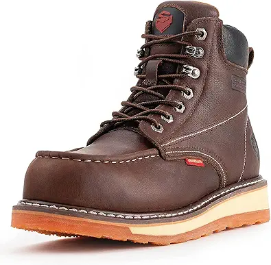 SUREWAY Mens Heavy Duty Soft/Composite/Steel Toe Work Boots for Men-Comfortable,Goodyear Welt,Full Grain Leather,6 in Wedge Moc Toe Construction Boots/Shoes