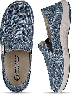 Mens Slip On Shoes, Canvas Loafers with Arch Support, Orthopedic Casual Sneakers for Plantar Fasciitis, Indoor & Outdoor Walking Slippers Shoes for Pain Relief (10, Navy)